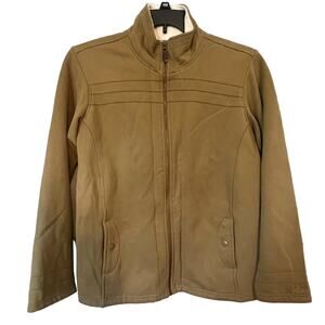 Columbia Large Green Full Zip Jacket Faux Leather Long Sleeve Sherpa Collar